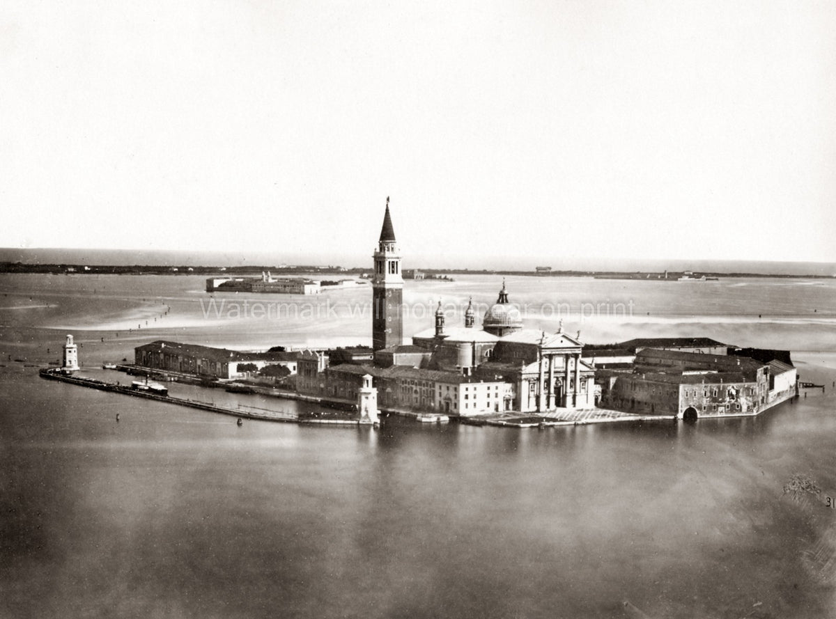 Venice San Giorgio Maggiore Island Church Basilica Lagoon Vtg. Photo 19thC.
