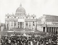 St. Peter's Square Vatican Pope Blessing Crowd Basilica Vtg. Photo 19thC.