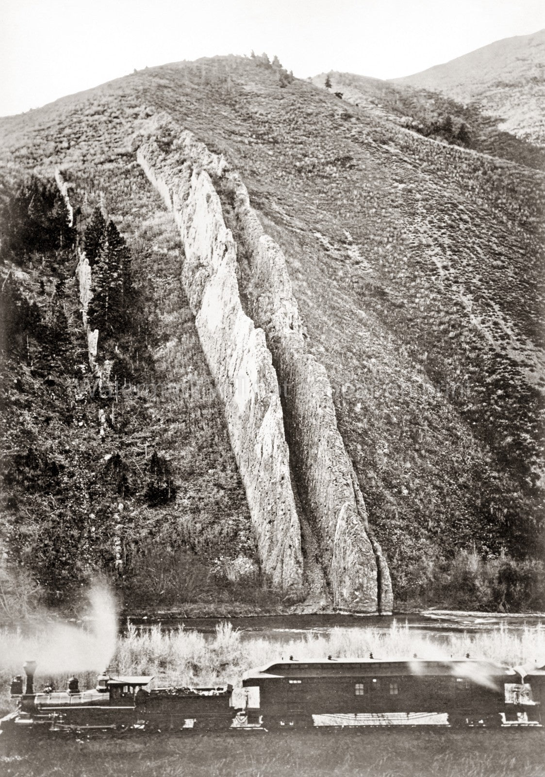 Devil's Slide Weber Canyon Utah Railroad Train Rock Formation Vtg. Photo 19thC.