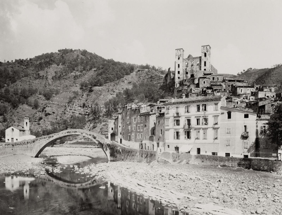 Dolceacqua Castello Doria Italian Riviera Bridge Townscape Vtg. Photo 19thC.