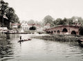 Sonning Thames Berkshire White Hart Hotel River Bridge Punting Vtg. Photo 19thC.