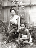 2 Young Women Siam Thailand Traditional Dress Outdoor Vtg. Photo 19thC.