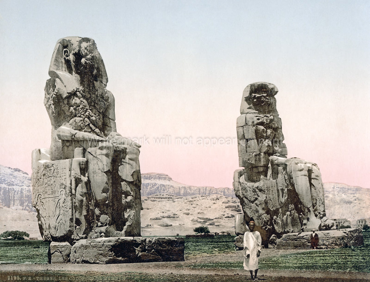 Egypt Colossi Memnon Statues Ruins Ancient Pharaoh Thebes Vtg. Photo 19thC.