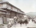 Transporting Uji Tea Boxes Ox Cart Japan Street Scene Vtg. Photo 19thC.
