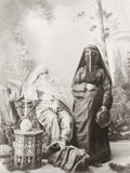 Egypt 2 Veiled Women Hookah Traditional Dress Studio Vtg. Photo 19thC.
