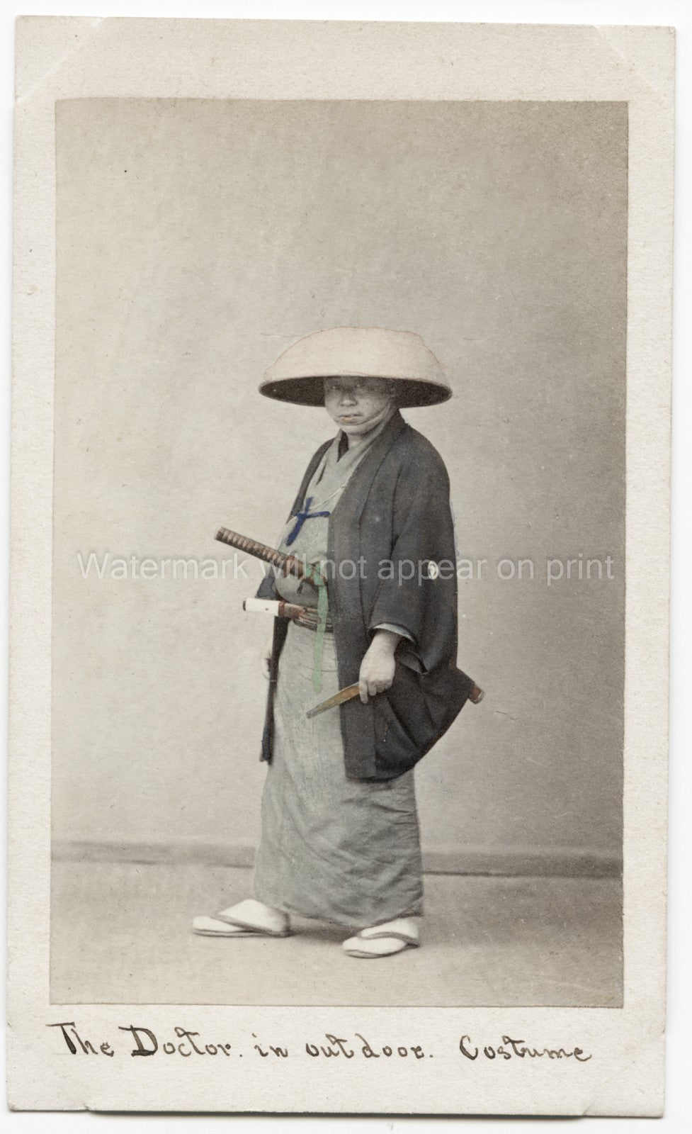 Japanese Doctor Outdoor Clothing Samurai Swords Katana Kimono Vtg. Photo 19thC.