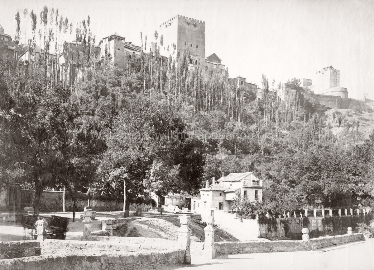 Granada Spain View Alhambra Palace Fortress Walls Vtg. Photo 19thC.