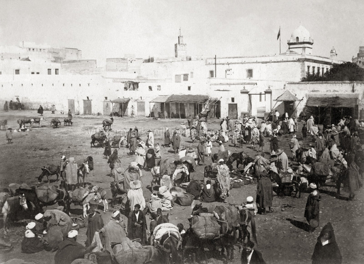 Tangier Morocco Market Scene People Donkeys Souk North Africa Vtg. Photo 19thC.