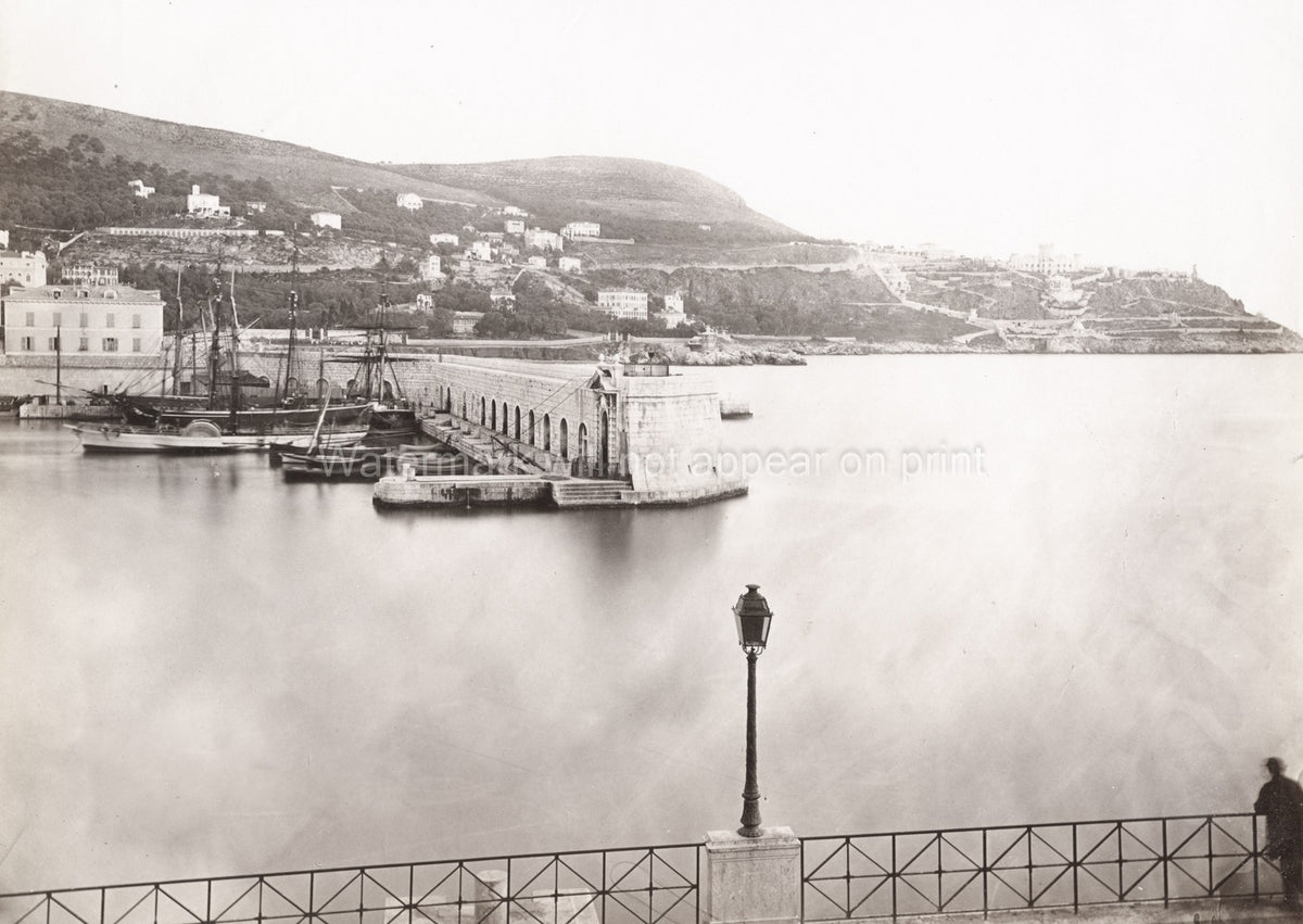 Nice France Harbour Dock Ships Pier Seascape Coastline Vtg. Photo 19thC.