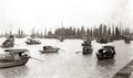 Chinese Junks Sampans Boats Sailing Crowded Harbor Port Vtg. Photo 19thC.