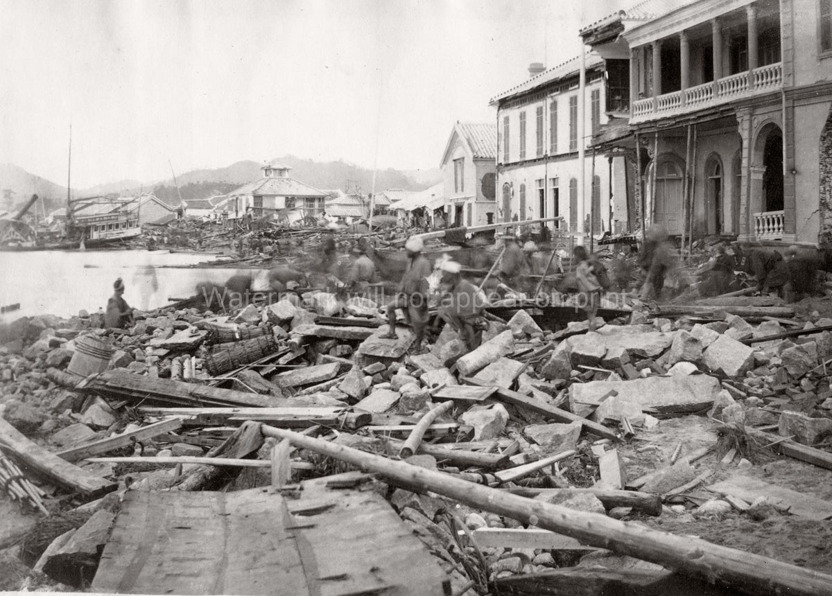 Kobe Japan The Bund Typhoon Aftermath Destruction Debris Vtg. Photo 19thC.