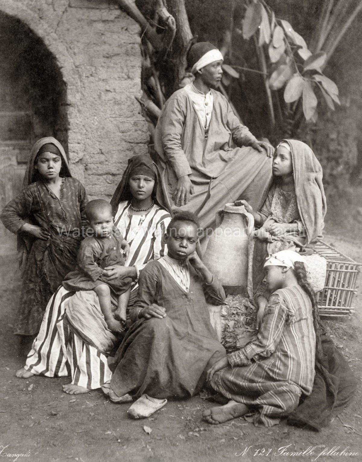 Egypt Fellahine Family Group Portrait Children Rural Life Vtg. Photo 19thC.