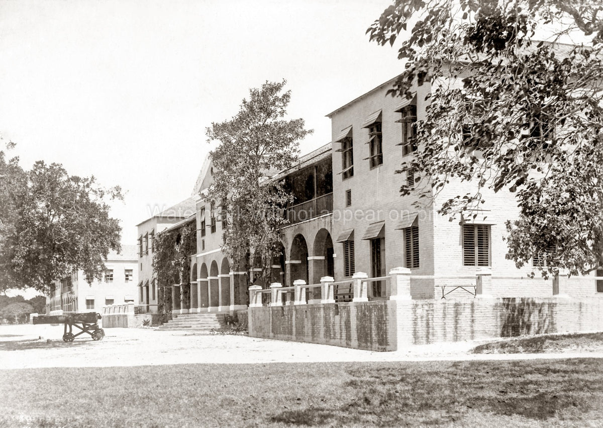 Barracks Bridgetown Barbados Colonial Architecture Cannon Vtg. Photo 20thC.