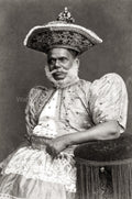 Sri Lanka Kandy Chief Portrait Traditional Costume Ornate Hat Vtg. Photo 19thC.