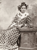 Pacific Islands Woman Flower Crown Traditional Dress Studio Vtg. Photo 19thC.