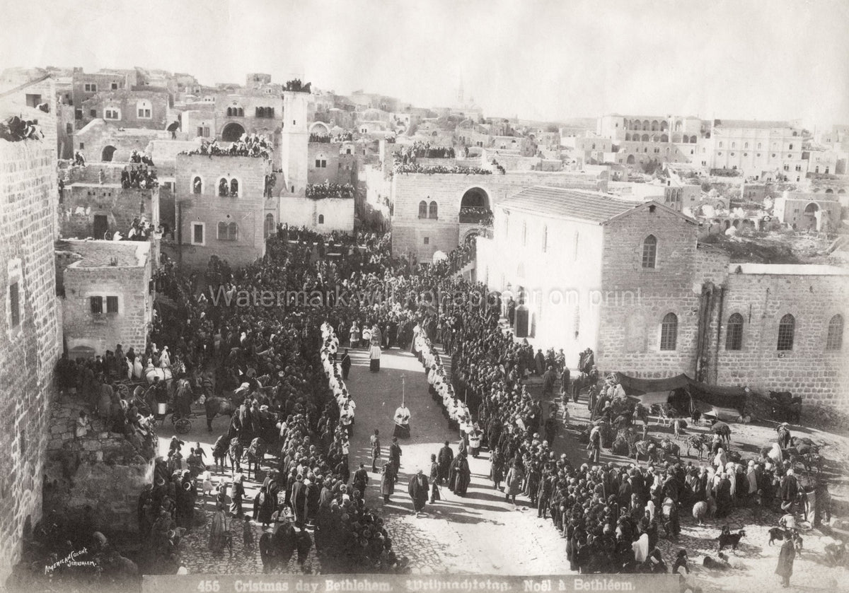 Bethlehem Christmas Day Procession Palestine Crowd Religious Vtg. Photo 19thC.