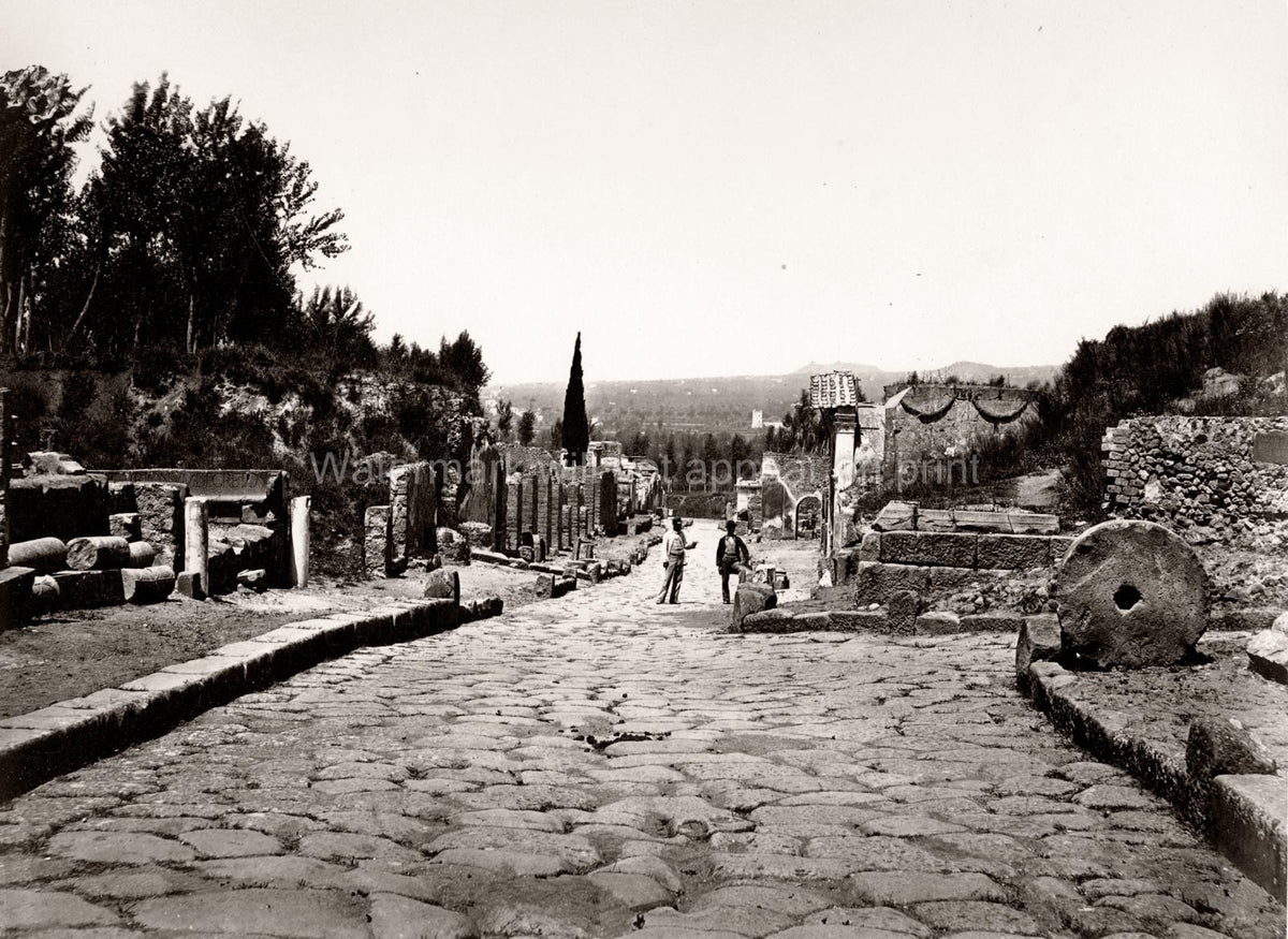 Pompeii Italy Street of Tombs Ancient Roman Ruins Cobblestone Vtg. Photo 19thC.