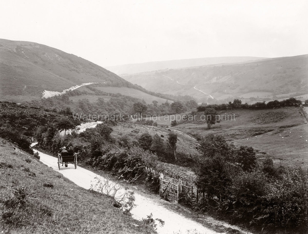 Llanidloes Wales UK Landscape Horse Drawn Carriage Hills Vtg. Photo 19thC.