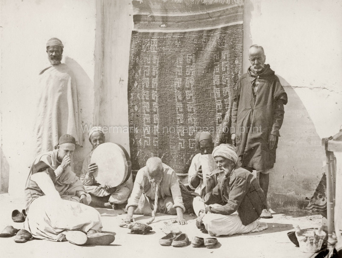 Algiers Algeria Isawiyya Men Sufi Ritual Musicians Ceremony Vtg. Photo 19thC.