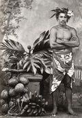 Fiji Tahiti Samoa Man Studio Portrait Native Headdress Fruit Vtg. Photo 19thC.