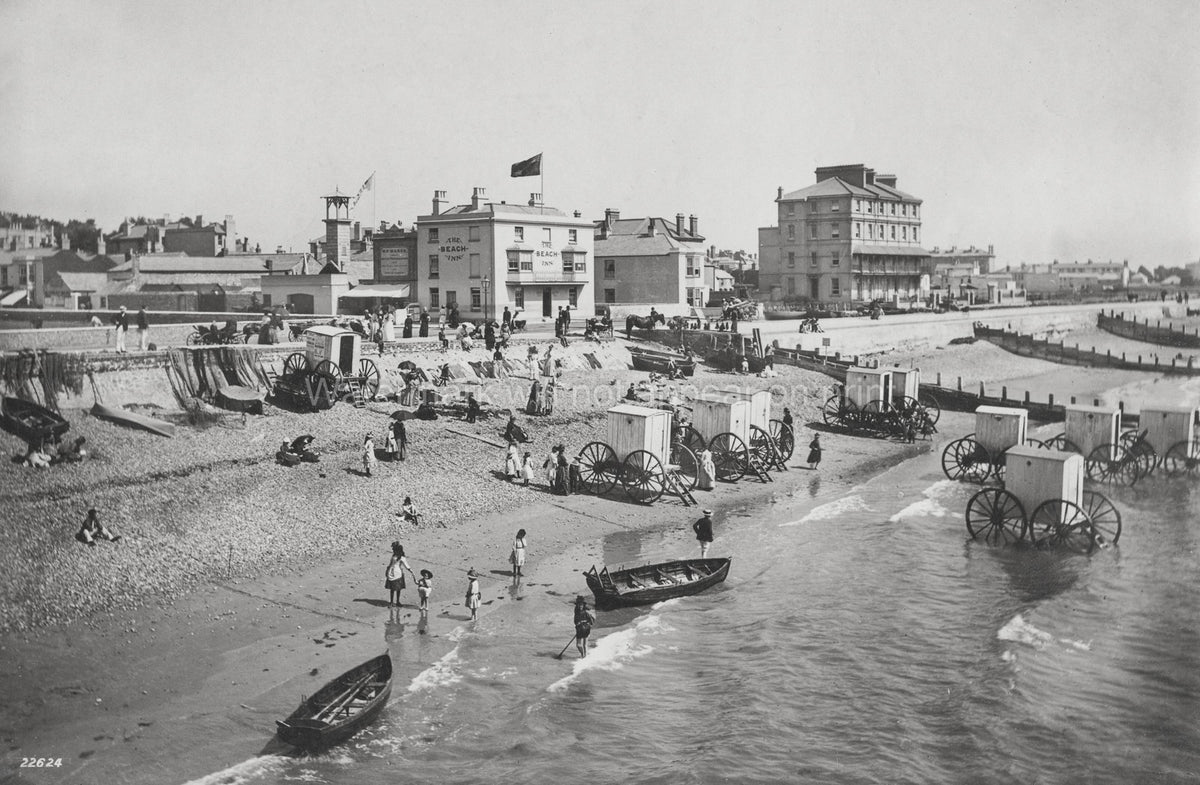 Bognor Regis West Sussex Beach Inn Seaside Bathing Machines Vtg. Photo 19thC.