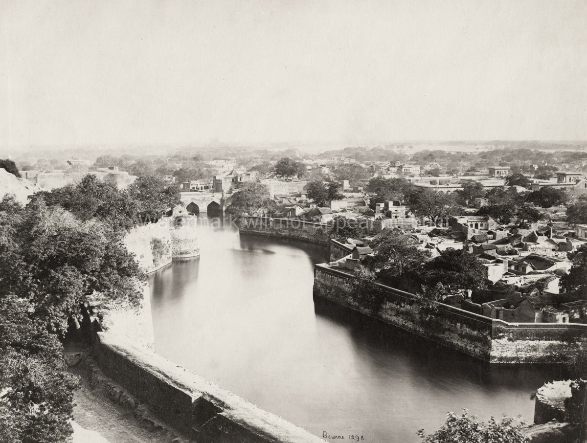 Bharatpur Bhurtpore North India Fort Moat Cityscape Bridge Vtg. Photo 19thC.