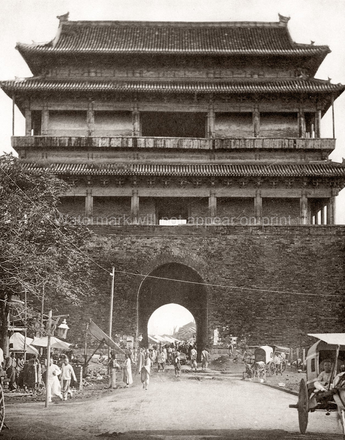 Peking Beijing China Hatamen Gate City Wall Street Scene Vtg. Photo 19thC.
