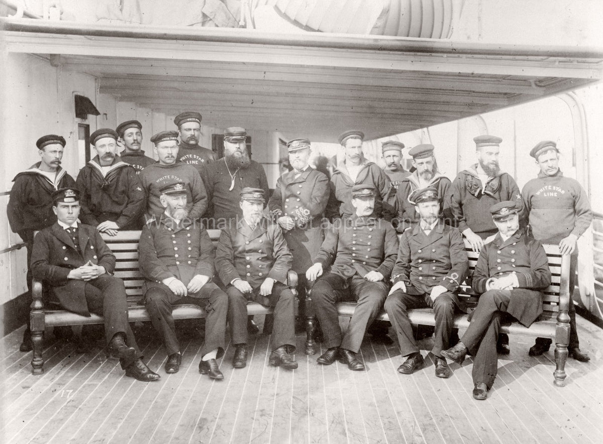 White Star Line RMS Teutonic Captain Officers Crew Group Vtg. Photo 19thC.