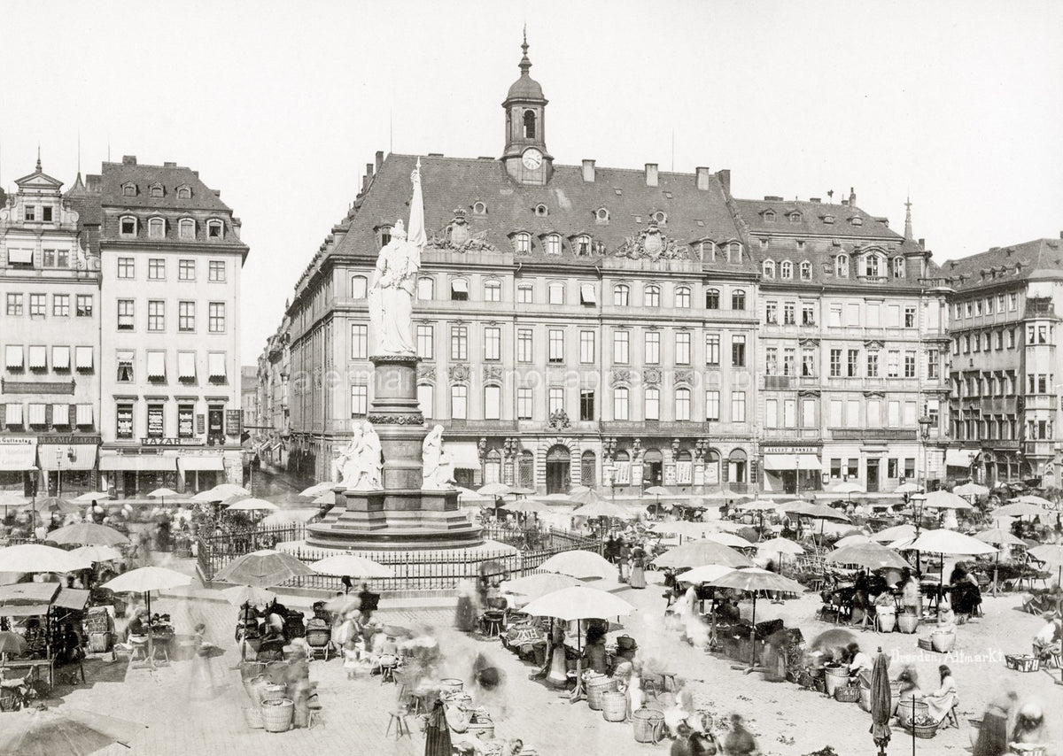 Altmarkt Dresden Market Square Fountain Architecture Cityscape Vtg. Photo 19thC.
