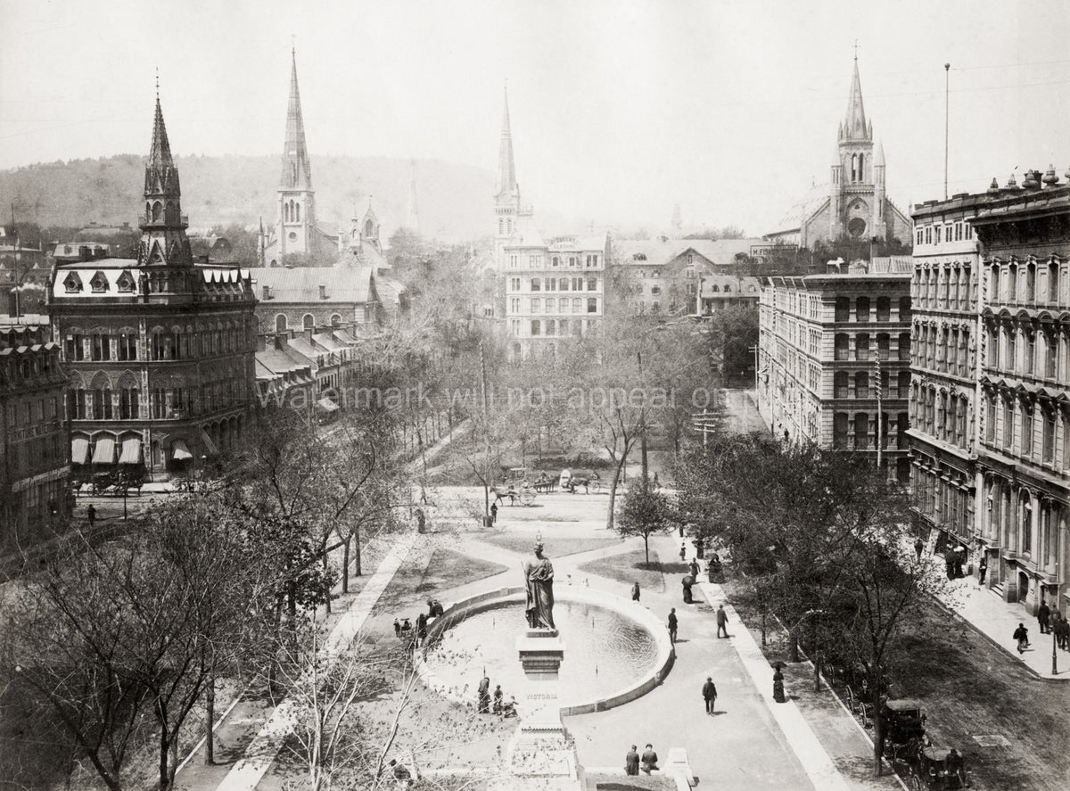 Victoria Square Montreal Canada Cityscape Fountain Statue Vtg. Photo 19thC.