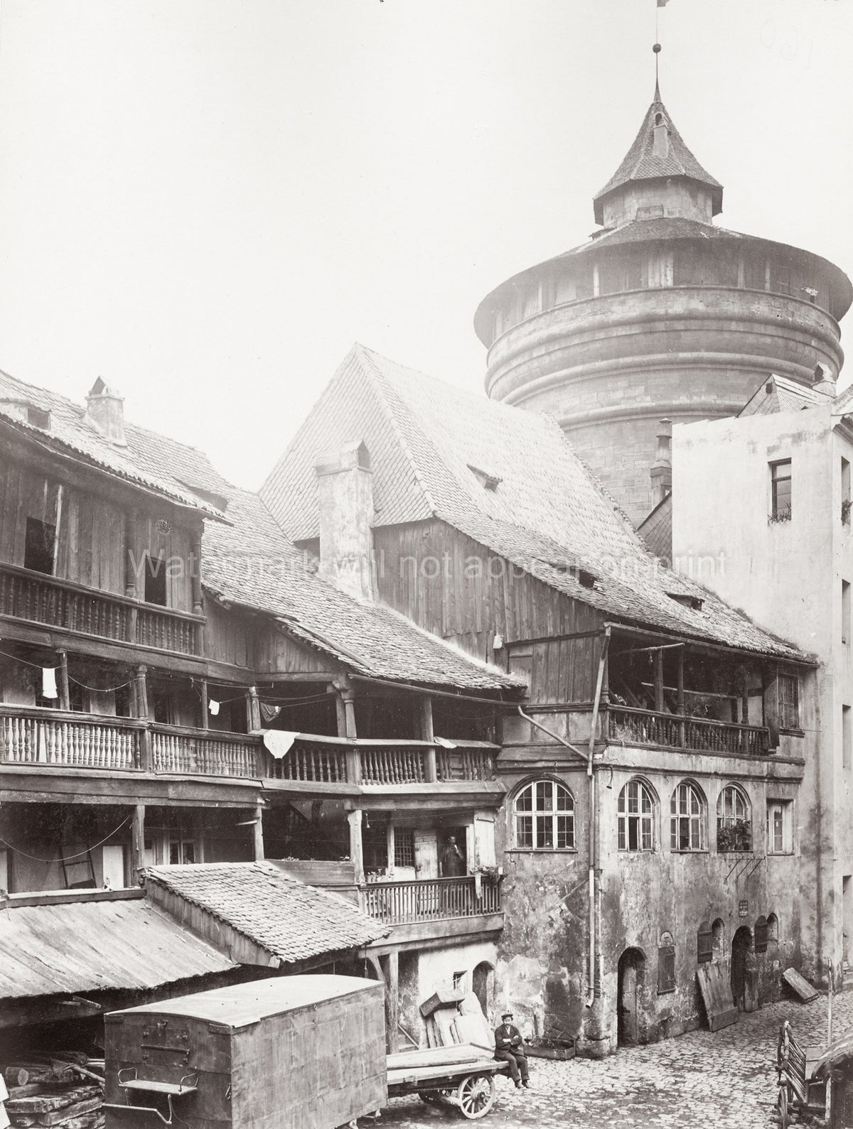 Nuremberg Nurnberg Germany Gate Tower Courtyard Architecture Vtg. Photo 19thC.
