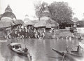 Bathing Kali Ghat Calcutta India River Temples Boats Crowd Vtg. Photo 19thC.