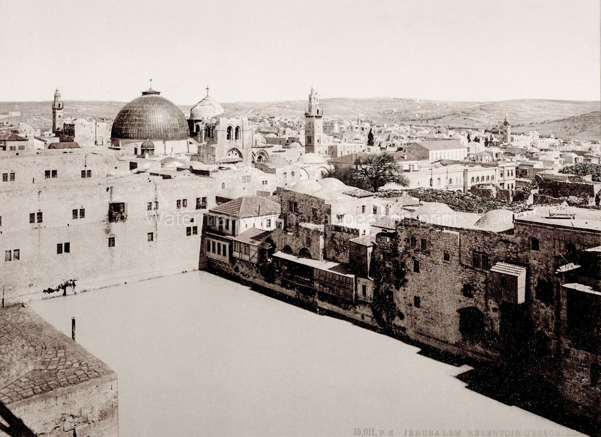 Jerusalem Hezekiah's Pool Old City View Holy Sepulchre Dome Vtg. Photo 19thC.