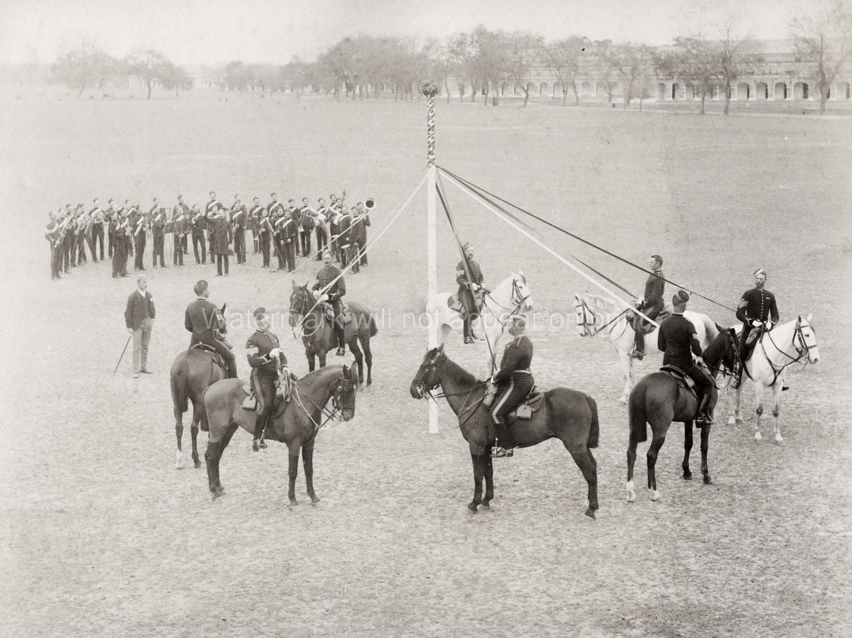 British Army Cavalry Soldiers India Plaiting Maypole Horses Vtg. Photo 19thC.