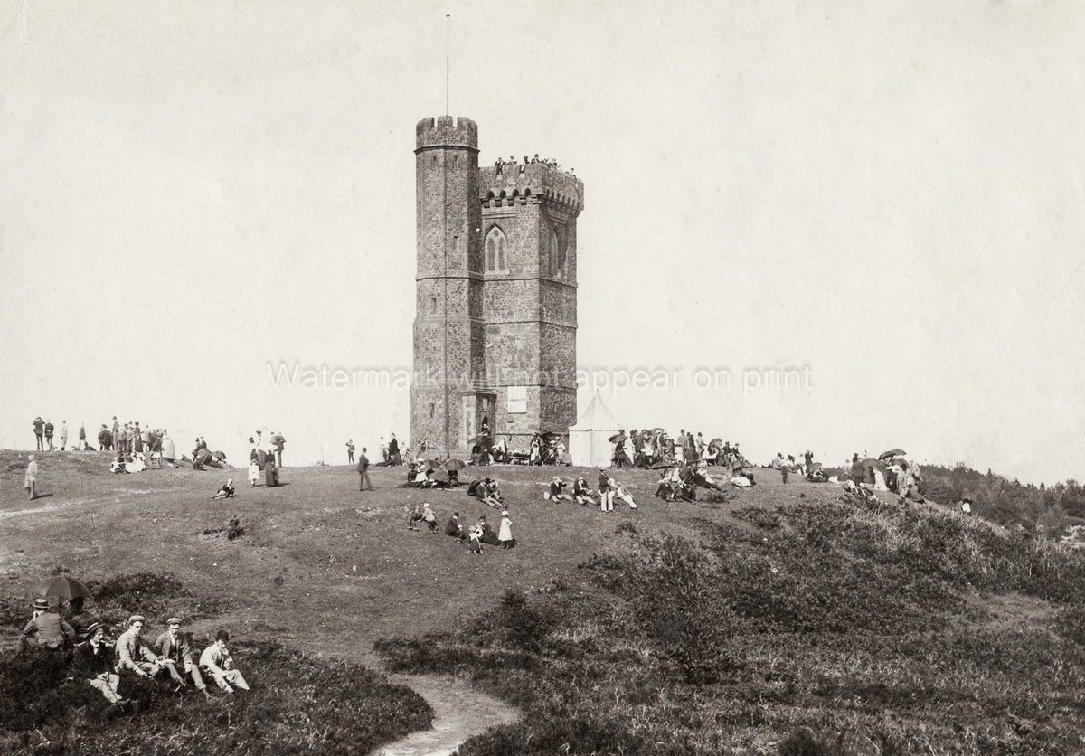 Leith Hill Surrey Tower People Hilltop Picnic Landscape Vtg. Photo 19thC.