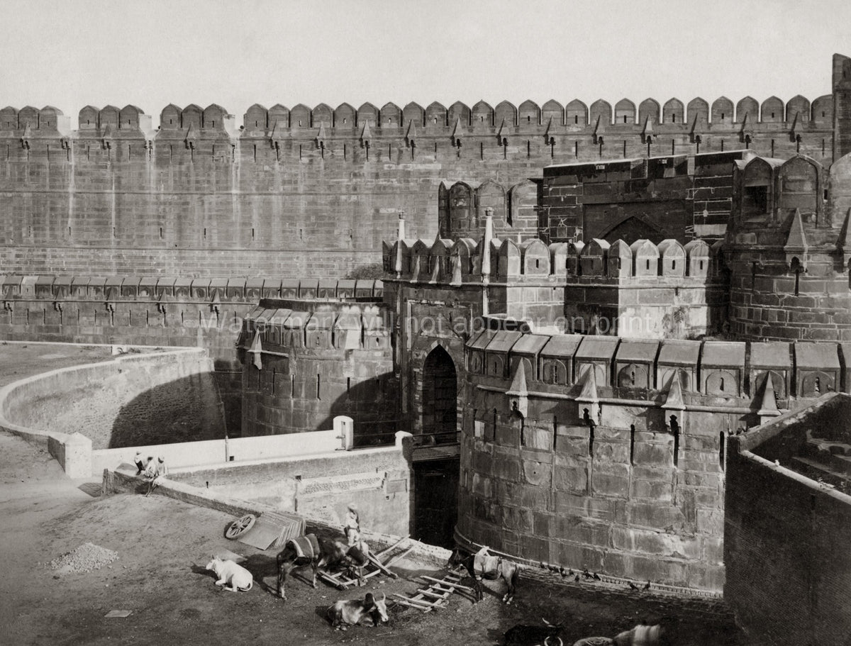 Delhi Gate Agra Fort India Mughal Fortress Walls Architecture Vtg. Photo 19thC.