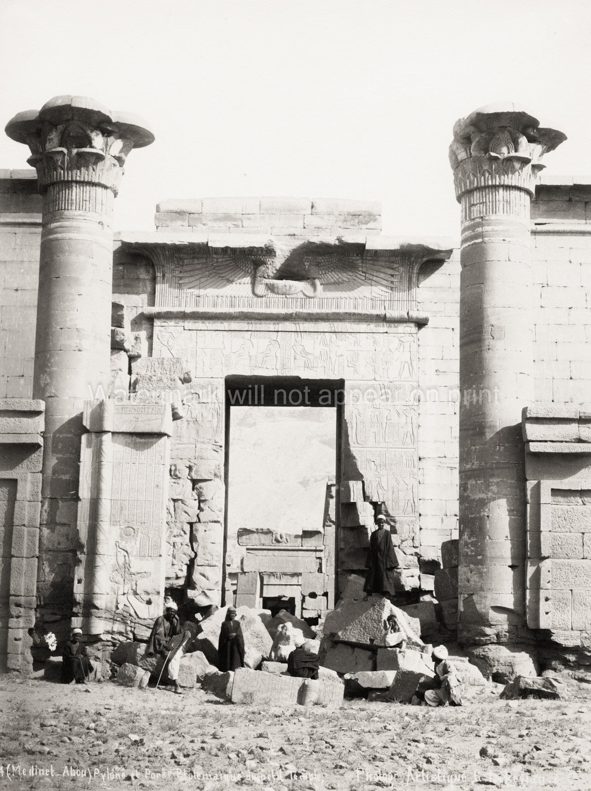Medinet Habu Temple Egypt Ruins Columns Pylon Entrance Vtg. Photo 19thC.