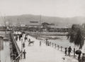 Kyoto Japan Shijo Bashi Iron Bridge Street Scene Rickshaw Vtg. Photo 19thC.