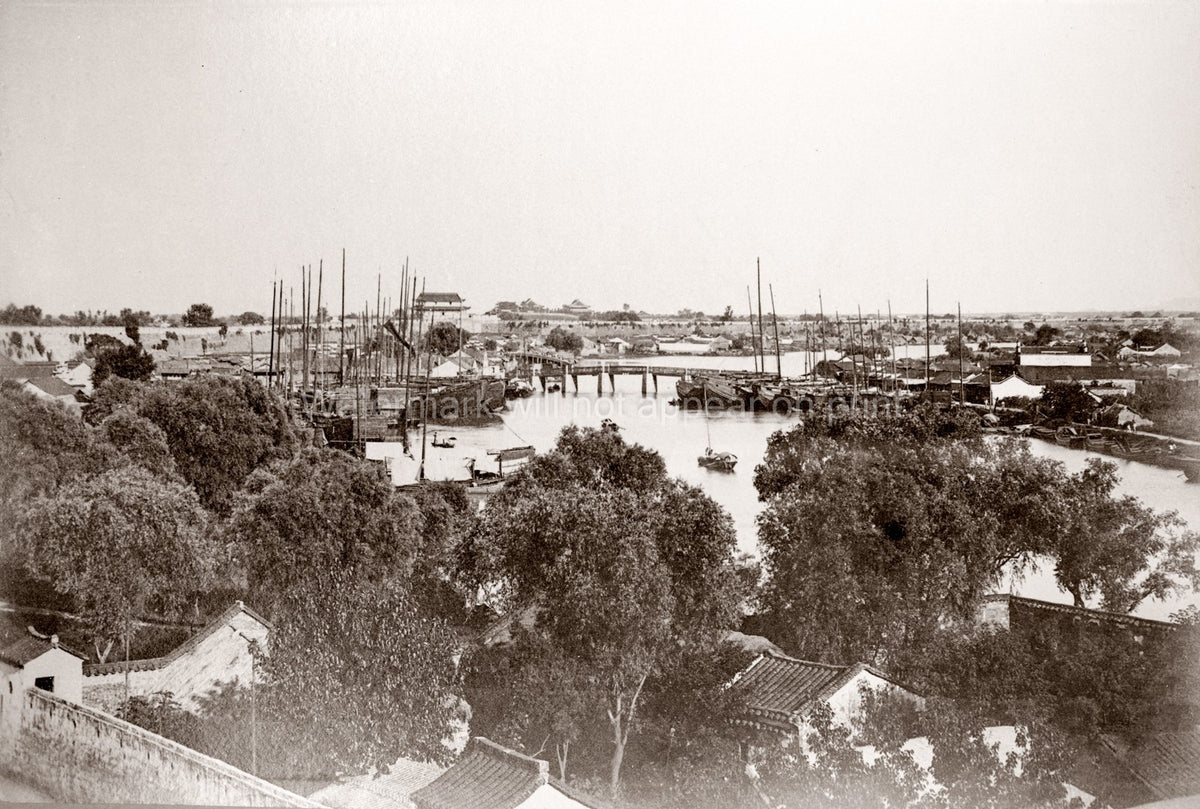 Soochow Suzhou China Canal Port Junks Bridge Cityscape Vtg. Photo 19thC.