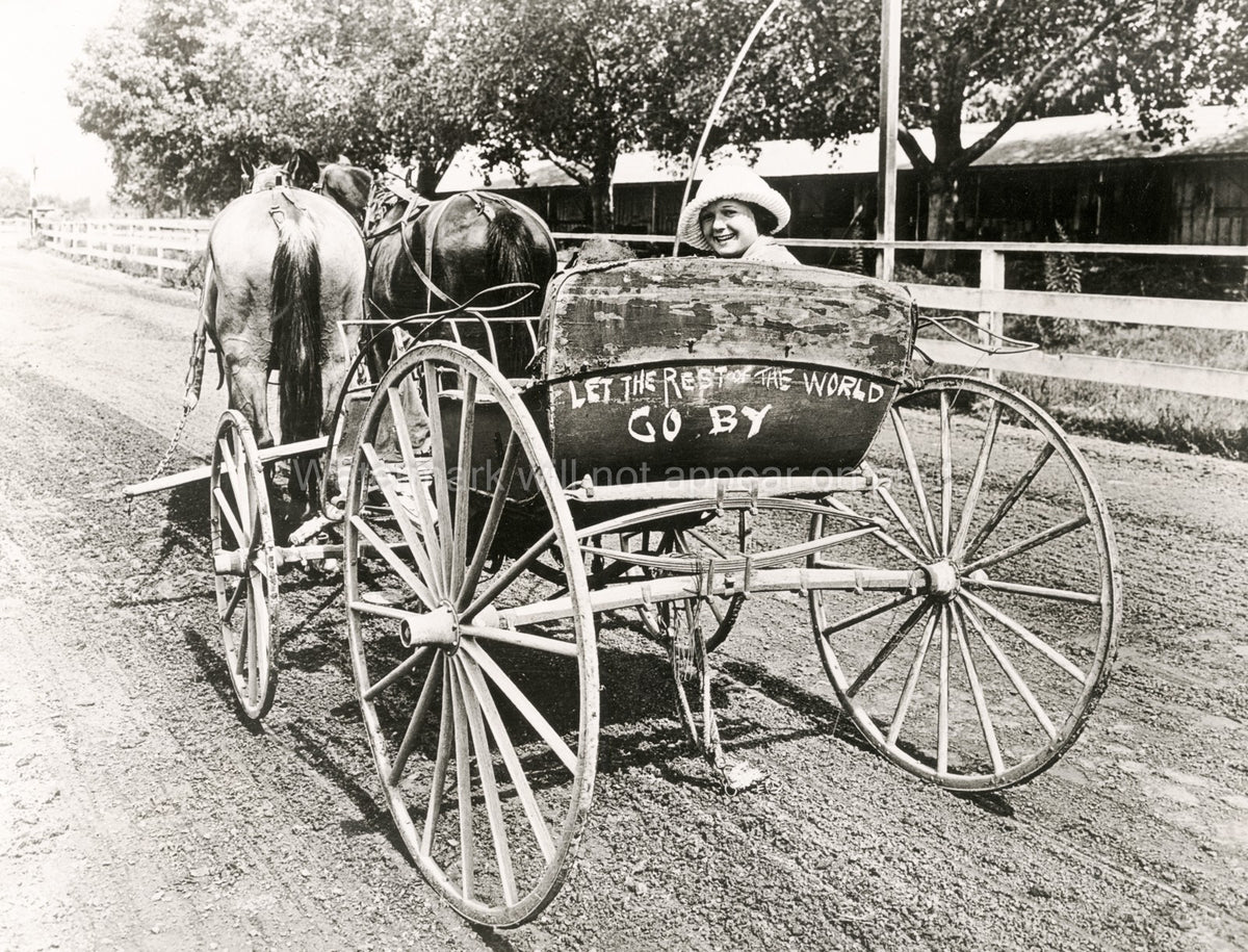 California Woman Smiling Horse Cart Buggy Rural Road Vtg. Photo 20thC.
