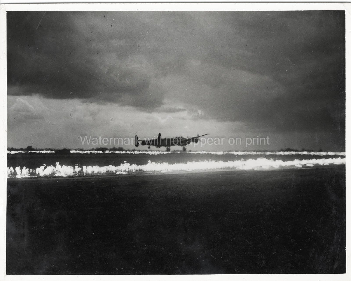 WWII Lancaster Bomber Takes Airfield Runway Military Vtg. Photo WW2