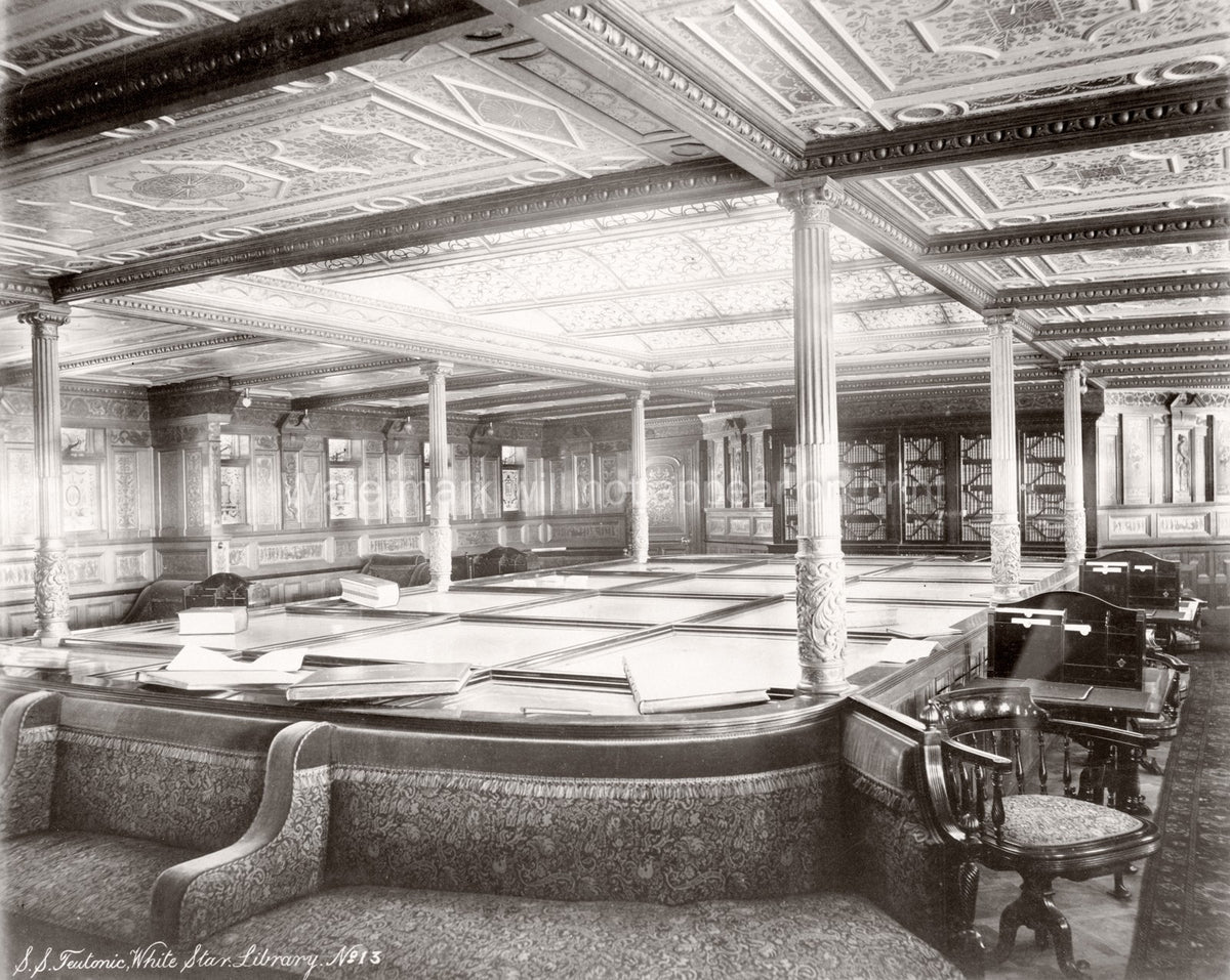 White Star Line RMS Teutonic Library Ornate Interior Ocean Vtg. Photo 19thC.