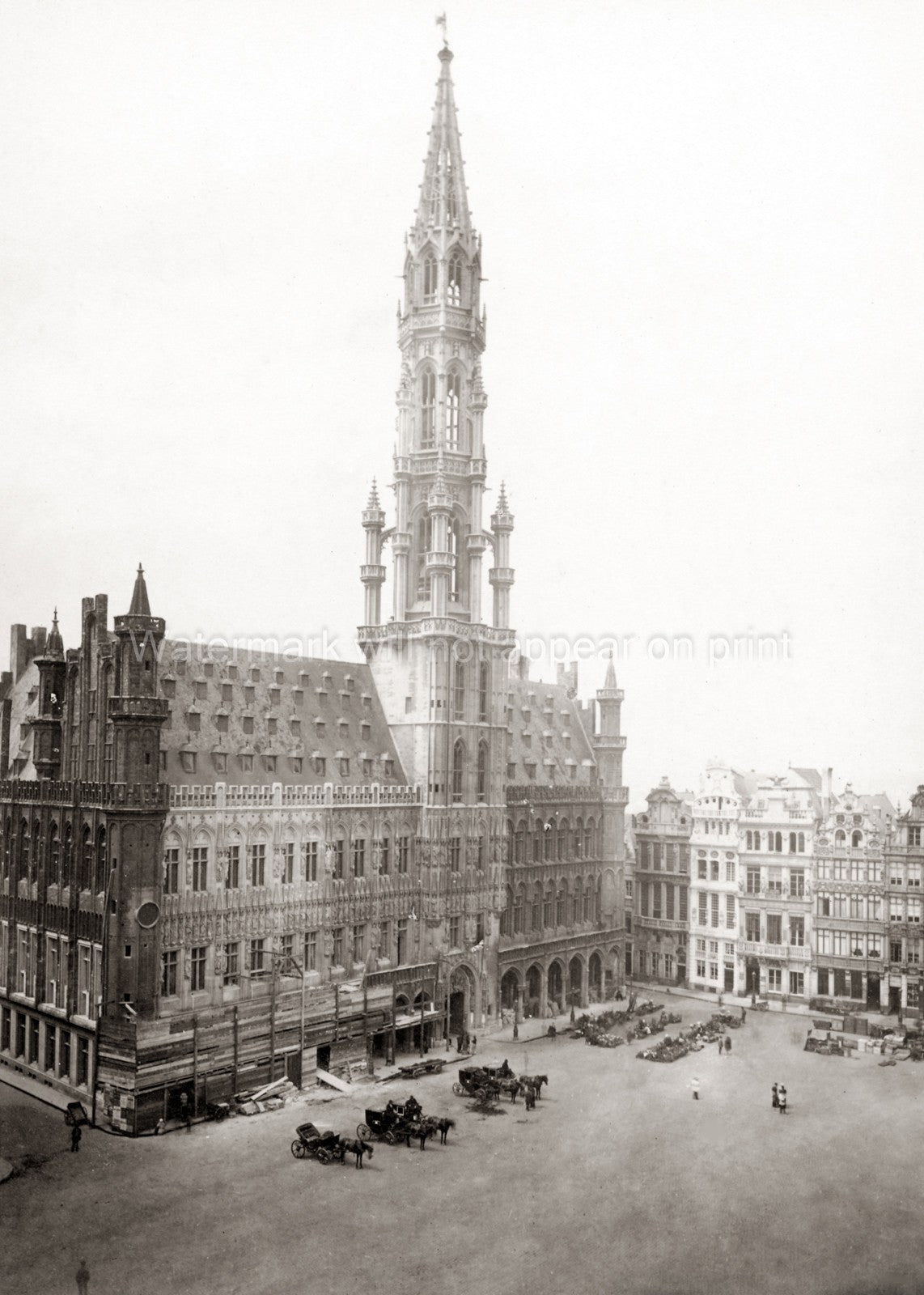 Brussels Grand Place Town Hall Gothic Architecture Square Vtg. Photo 19thC.