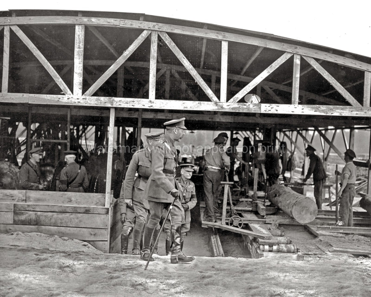 King George V Visit France WW1 WWI Military Sawmill Lumber Vtg. Photo
