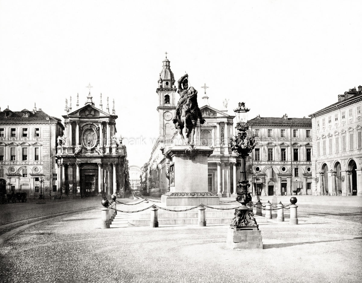 Turin Piazza San Carlo Equestrian Statue Churches Italy Vtg. Photo 19thC.