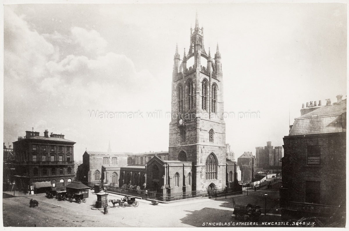 St Nicholas Cathedral Newcastle Tyne England Gothic Tower Vtg. Photo 19thC.