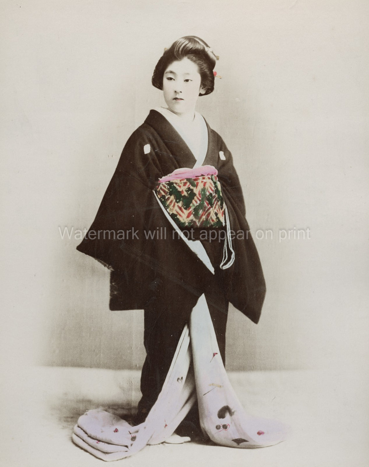 Japanese Woman Ornate Kimono Traditional Dress Geisha Vtg. Photo 19thC.