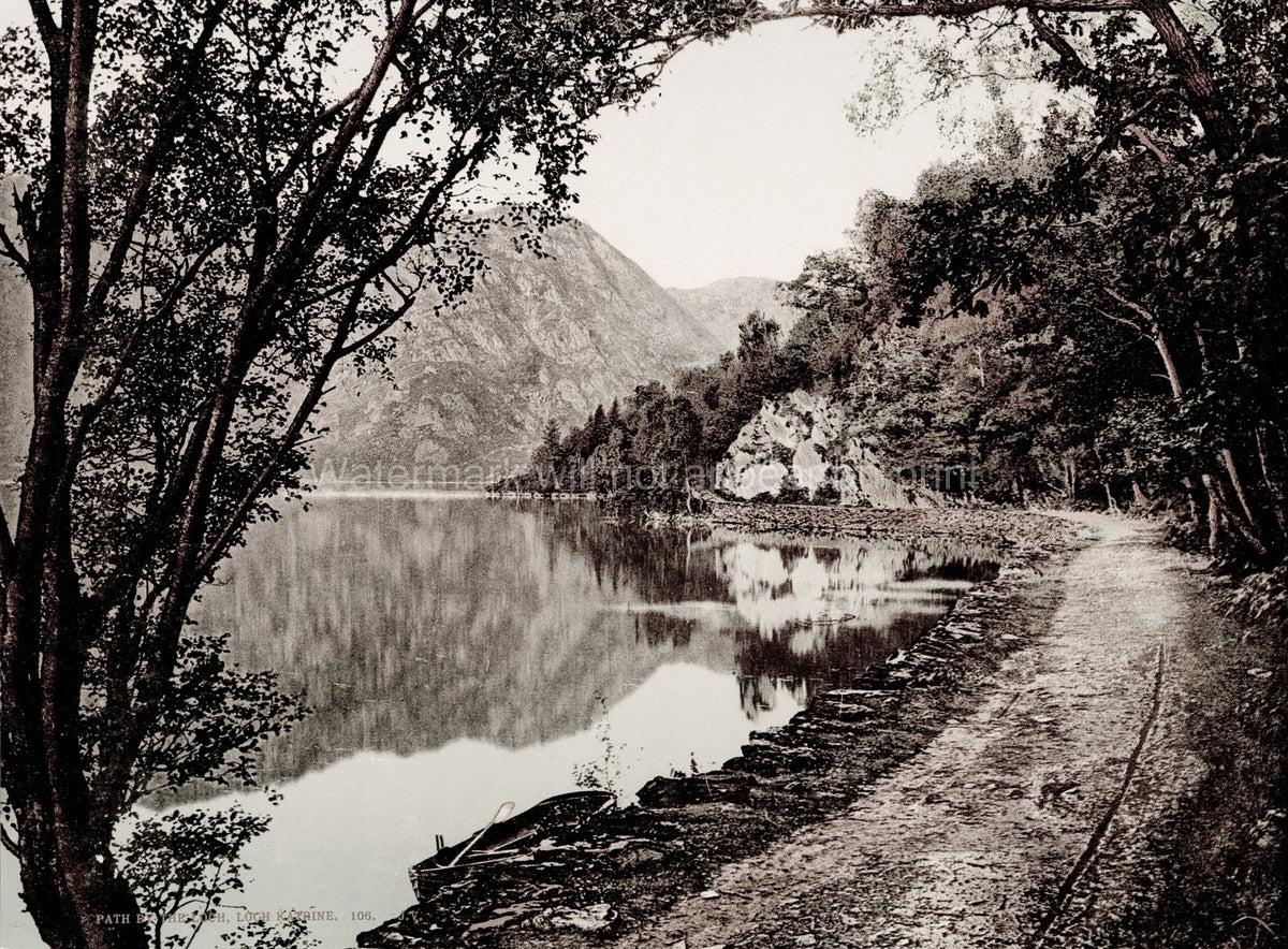Path Loch Katrine Scotland Lake Mountains Reflection Nature Vtg. Photo 19thC.