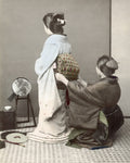Japan 2 Women Adjusting Obi Sash Kimono Hairstyle Mirror Vtg. Photo 19thC.