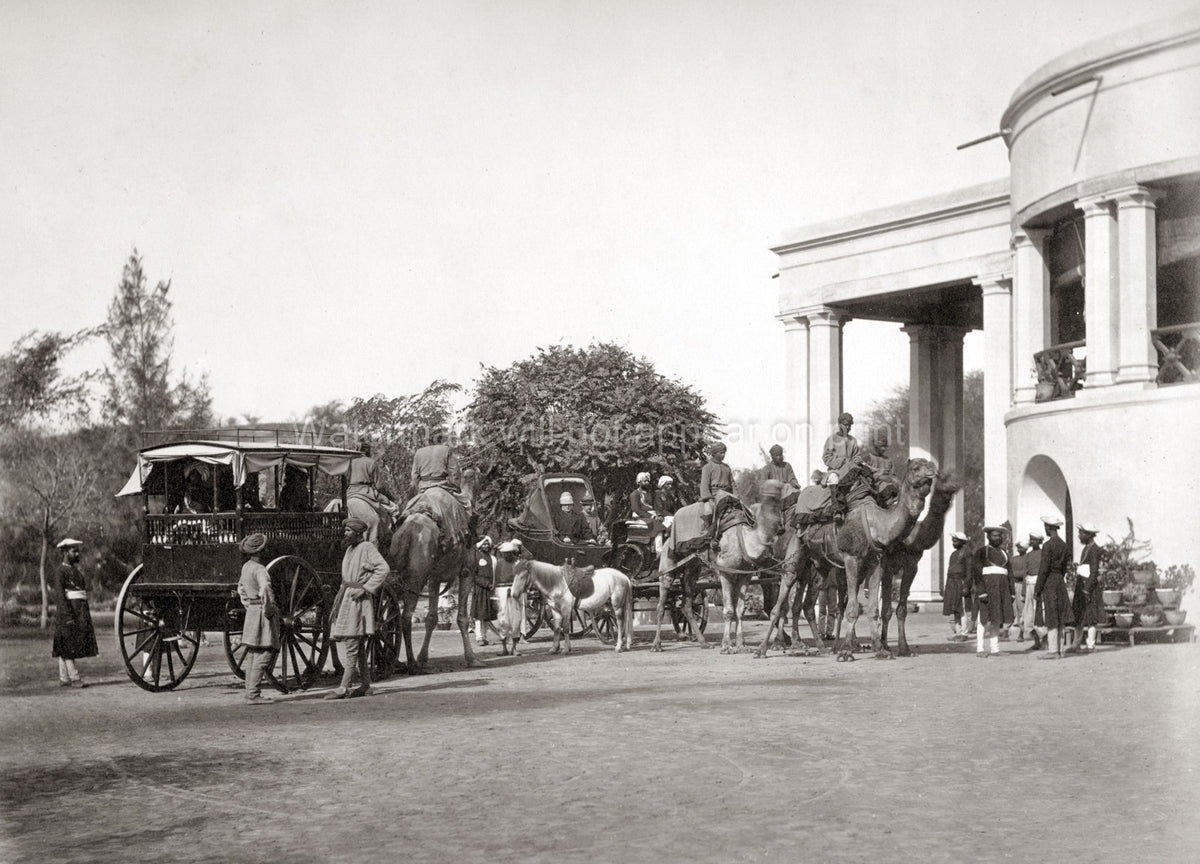 Lahore Government House Camel Carriage Procession Colonial Vtg. Photo 19thC.